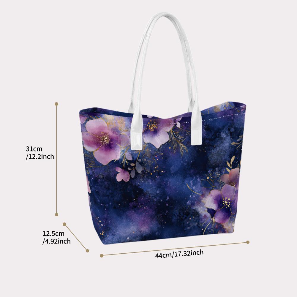 Purple Floral Tote Bag Fashion Casual Portable Shoulder Bag for Daily Use