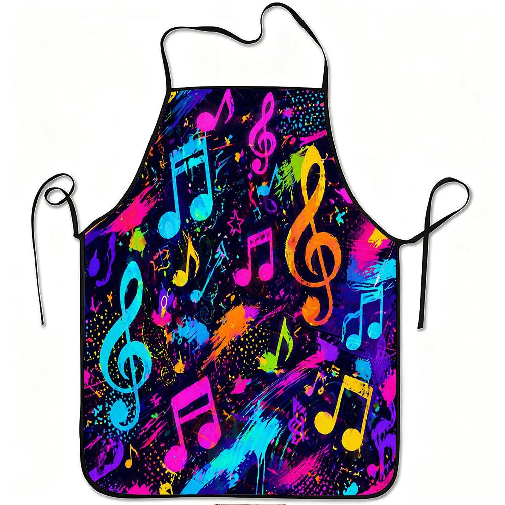 1pc Colorful Music Notes Abstract Print Apron, Durable And Easy to Clean, Adjustable Waistband, Polyester Material, for Kitchen Cooking, Gardening, Or