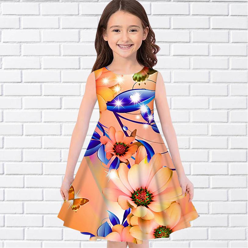 Детское праздничное платье принцессы без рукавов с 3D цветком и бабочкой для девочек, майка для девочек старше четырех лет