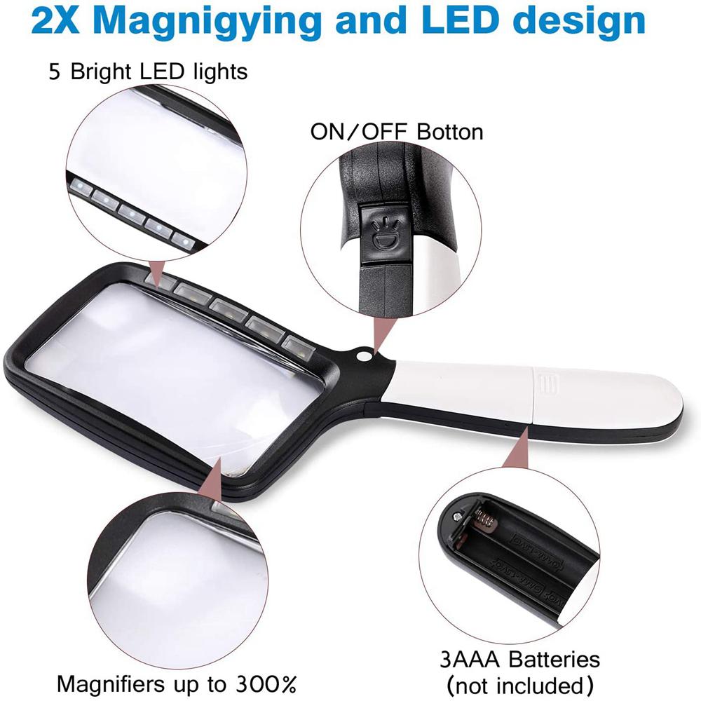 for Reading with 5 Led Lights Sewing Magnifier Optical Instrument LED Loupe Magnifying Glass