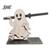 Funny Halloween Party Supplies Paper Towel Holder, Wooden Skeleton/Ghost/Cat/Pumpkin/Witch Stand, Rustic Kitchen Organizer Gothic Roll Storage