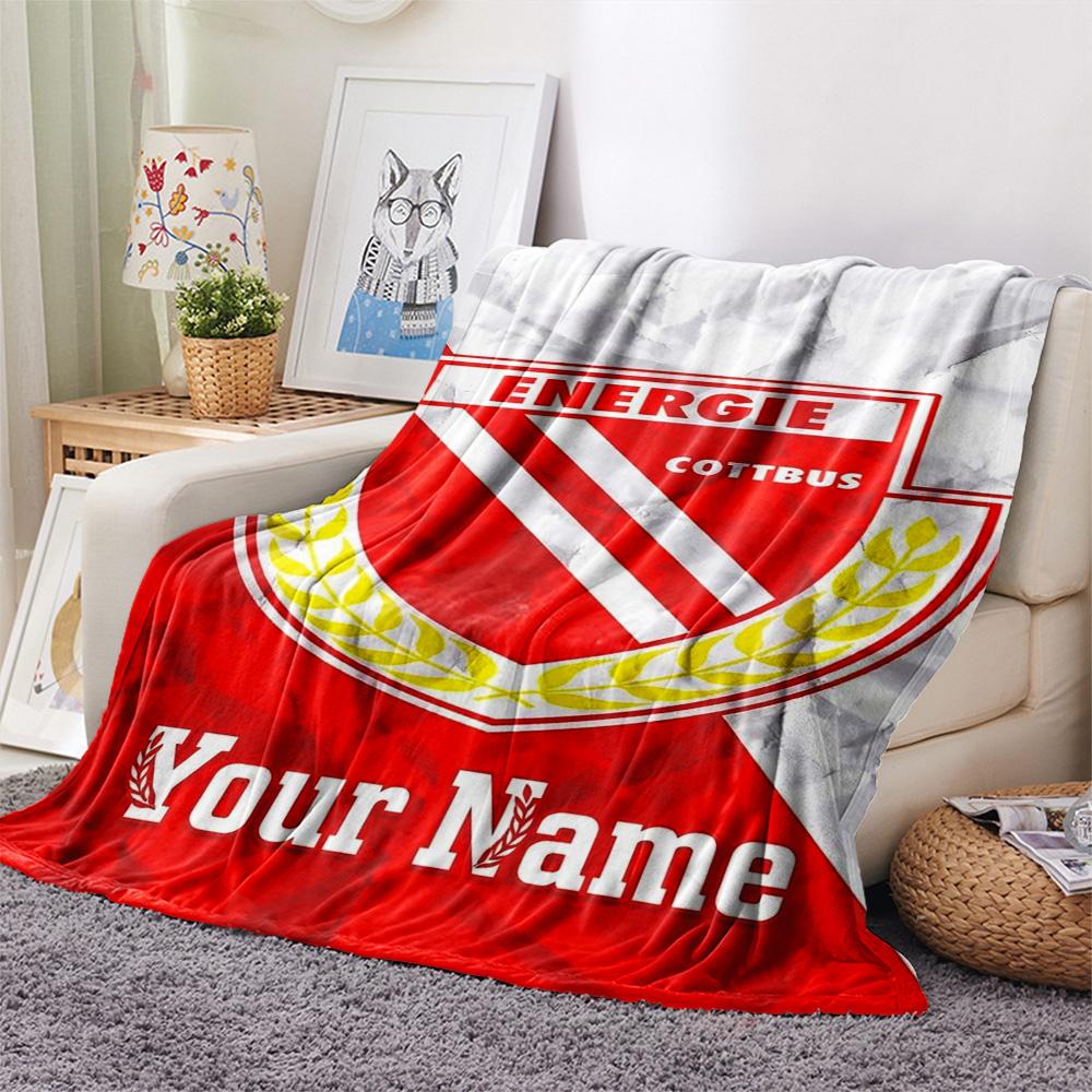 1PC Energie Cottbus Anniversary Custom Name Patterned Flannel Blanket Suitable For All Seasons For Home Decor Warmth And Comfort Gifts Holiday Present