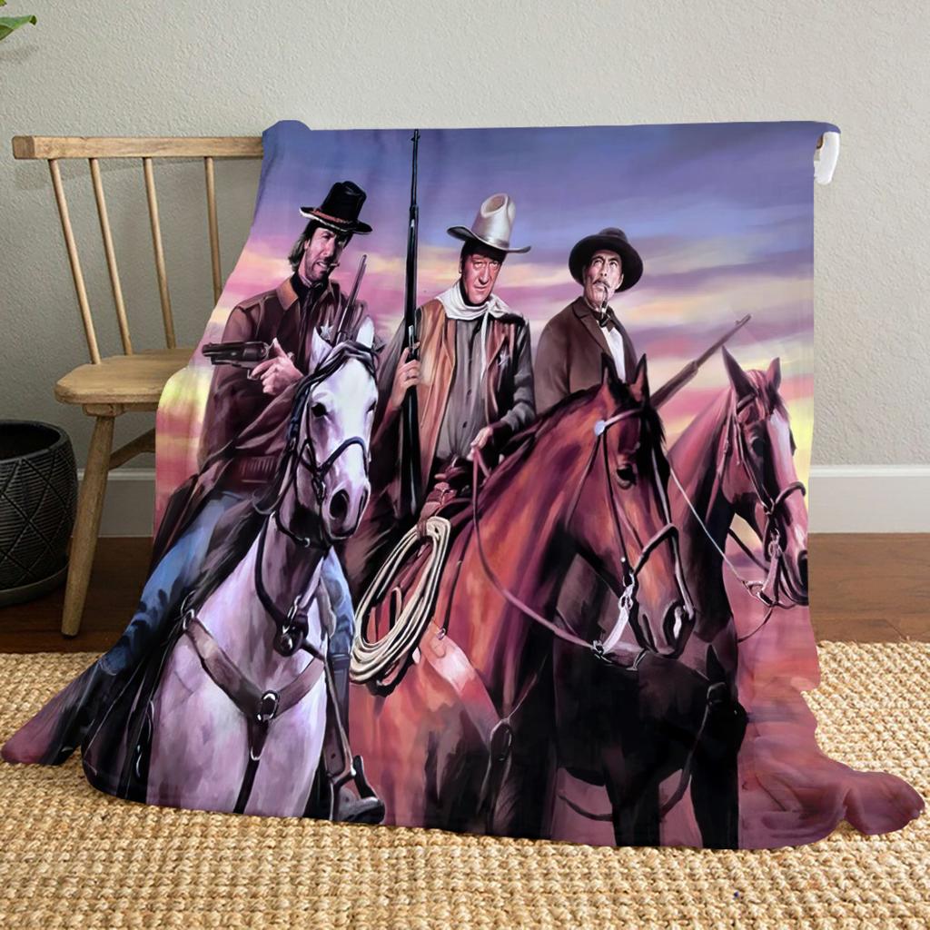 1pc John Wayne Western Cowboy Horse blanket, al season lightweigh Poster blanket home office outdoor nap multifunc Poster blanketional blanket