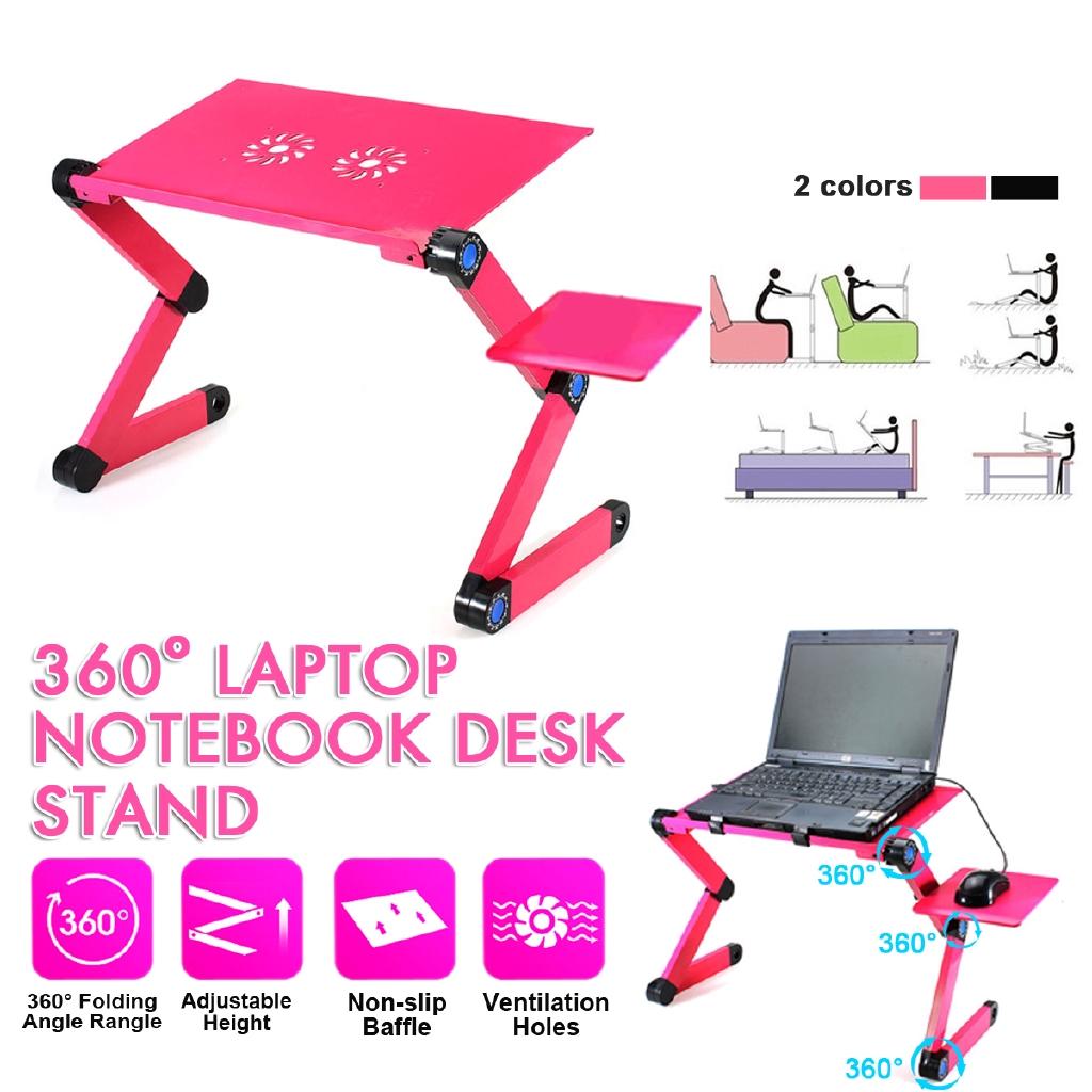 Регулируемая на 360 градусов складная подставка для стола для ноутбука Прочный алюминиевый поднос для ноутбука с охлаждающим ковриком для мыши с двумя вентиляторами