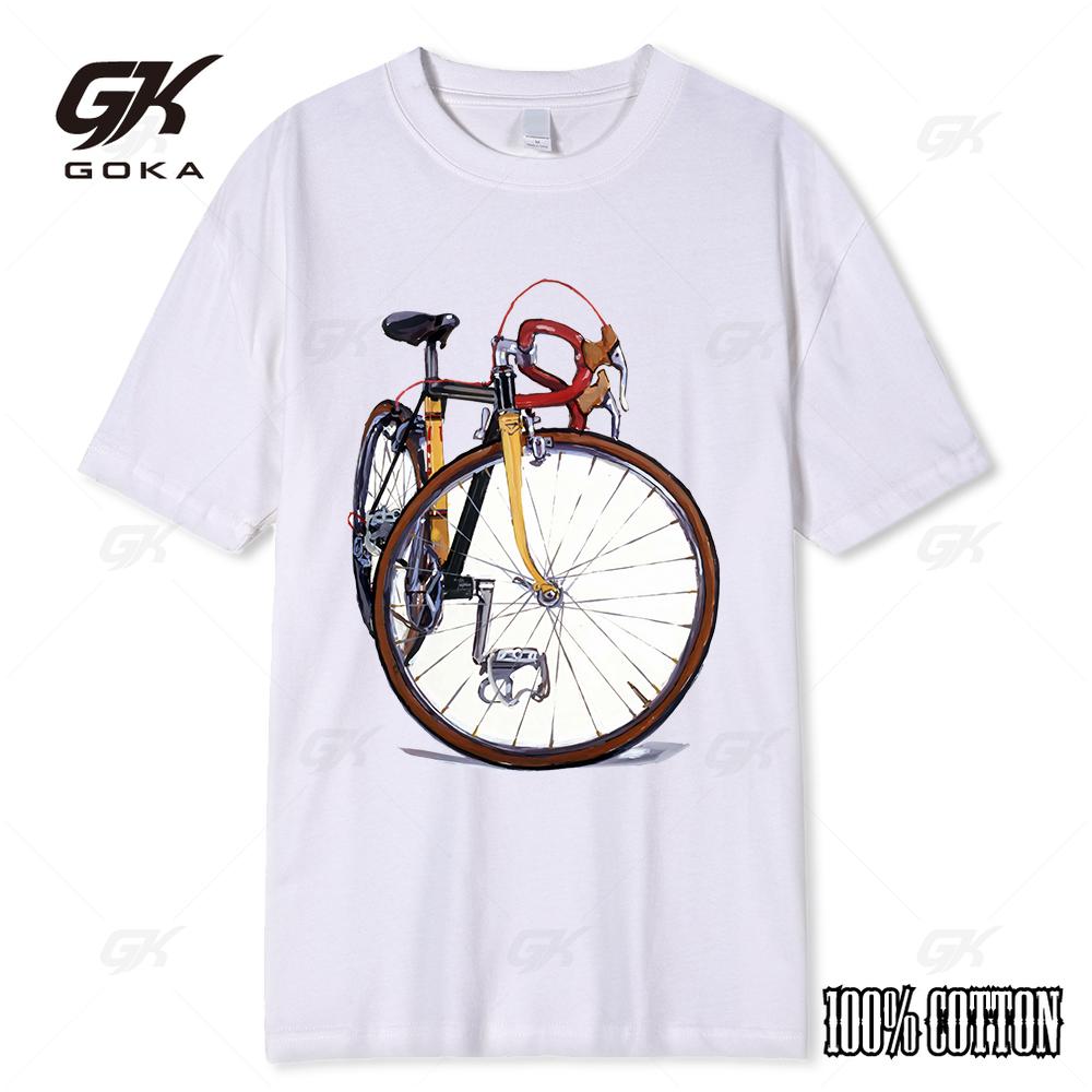 Fixed Gear Bicycle Cyclist Painting T-Shirt New Summer Men Short Sleeve Road Bike Sport Lover White Casual Boy Tops Vintage Tees