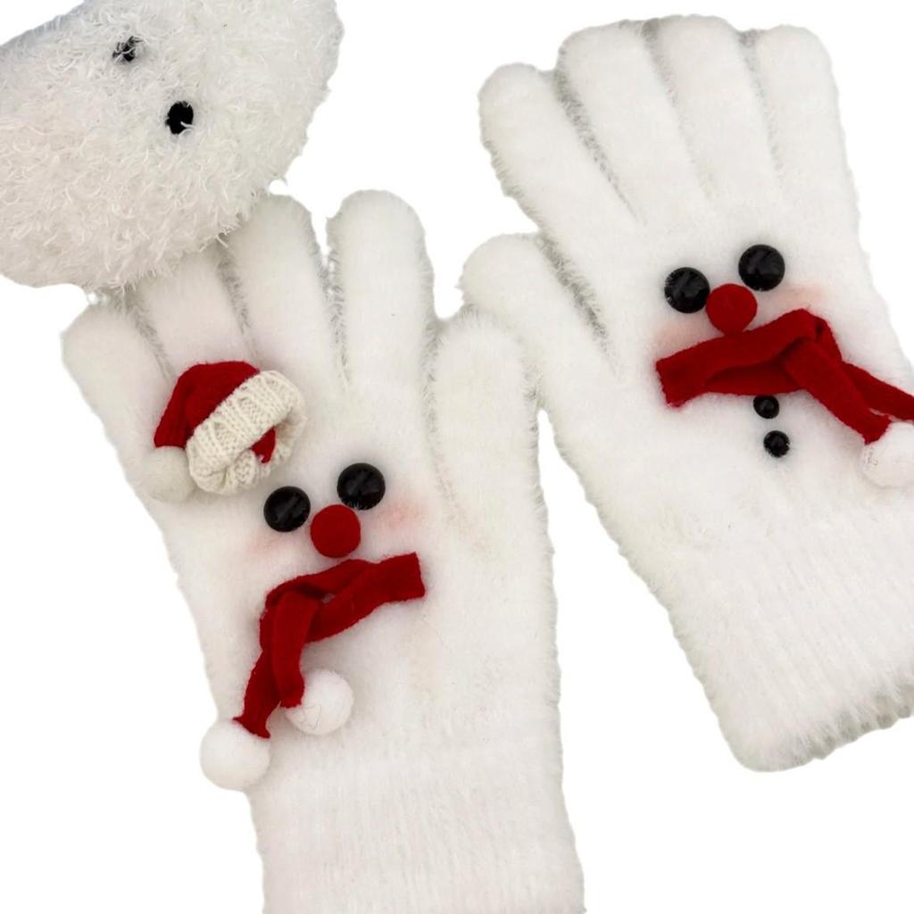 New Year Student Gift: Cute Snowman Split-Finger Gloves with Hat, Scarf, and Warm Winter Design for Girlfriends