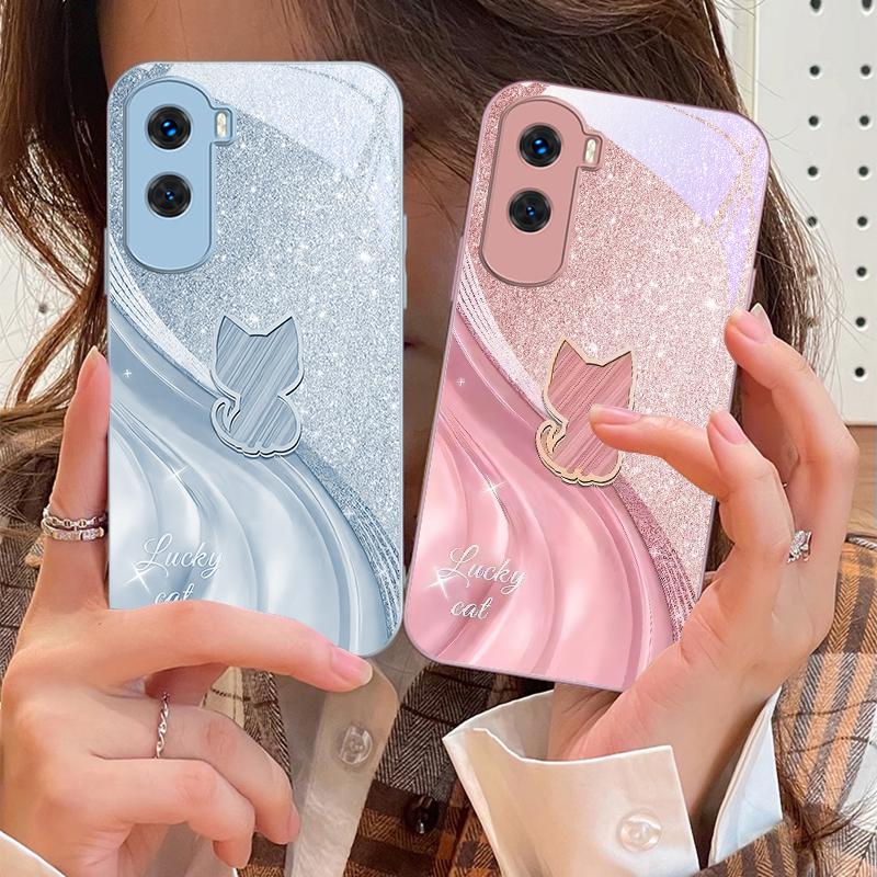 Блестящий бриллиантовый кот для Honor 200 90 8X 9X Pro Lite P50 P40 Nova 10 11i P60 Magic4 6 Mate 20 50 Чехол для телефона из закаленного стекла