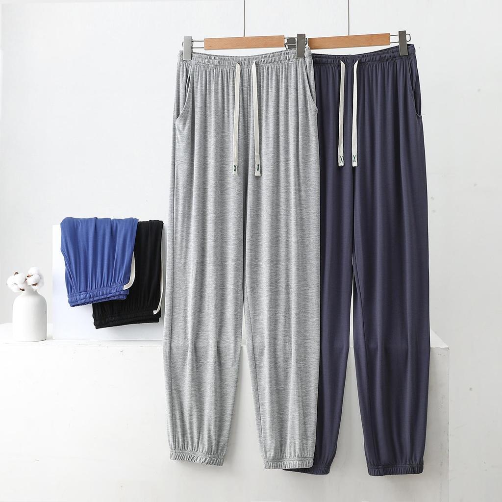 "Men's Summer Modal Ice Silk Thin Trousers: Large Size, Anti-Mosquito, Air-Conditioning Home Pajamas"