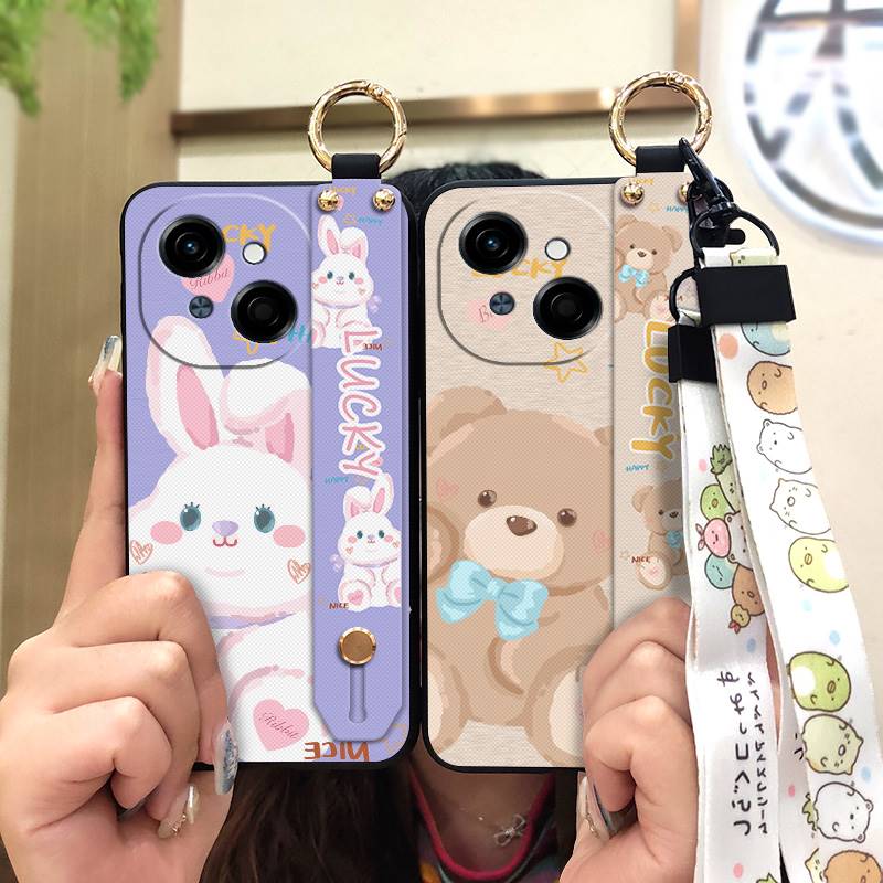 Waterproof Kickstand Phone Case For Tecno POP9 4G/Spark GO 1/KL4 Ring Silicone Wrist Strap Soft Case Cute Phone Holder