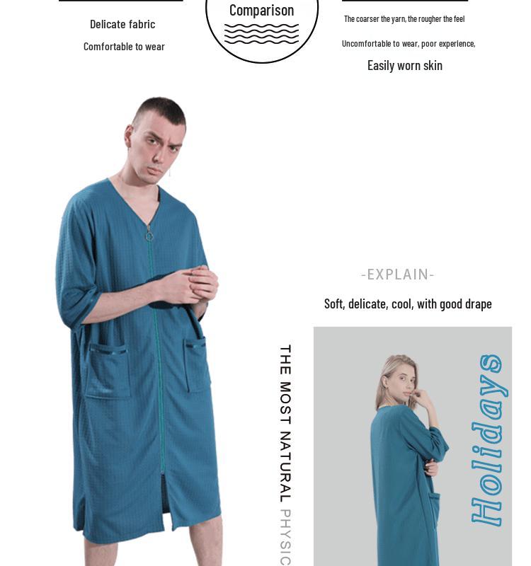 Women's Plus Size Mid-Length Zipper Nightgown and Wearable Bath Towel - Spring/Summer Collection