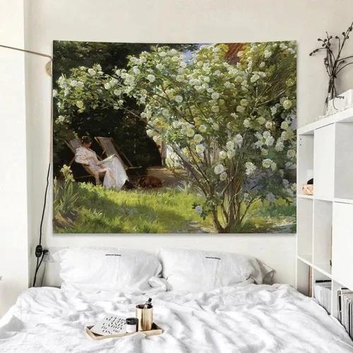 Rose Garden Pattern Oil Painting Style Hanging Cloth Home Wall Decoration Tapestry Bedroom Living Room Tapestry