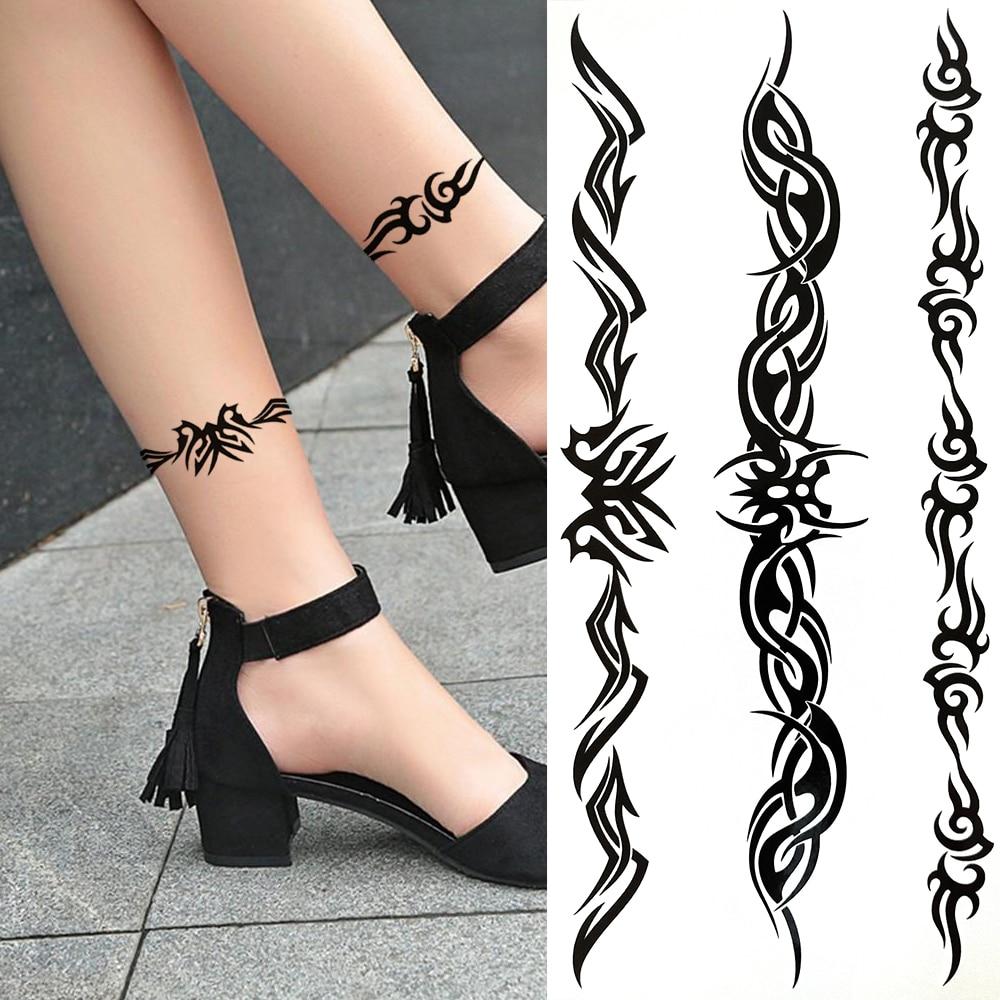 Черный Племенной Браслет из Ротанга Временные Татуировки Для Женщин Взрослых Реалистичные Татуировки Дракона Скорпиона Крест Креста Поддельные Наклейки Татуировки