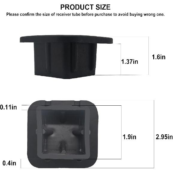 2 Inch Trailer Hitch Cover Black Rubber Tow Receiver Tube Plug Cap Fits For Any 2" X 2" Square Receiver Tube Fits For Class 3 4 5 To-Yota F-Ord G-MC