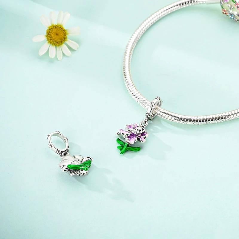 Оригинальные Подвески Медные Фиолетовый Цветок Ириса Кошачьи Бусины Подходят для Браслетов Platabracelets Для Женщин Изготовление Украшений Прекрасные Подарки