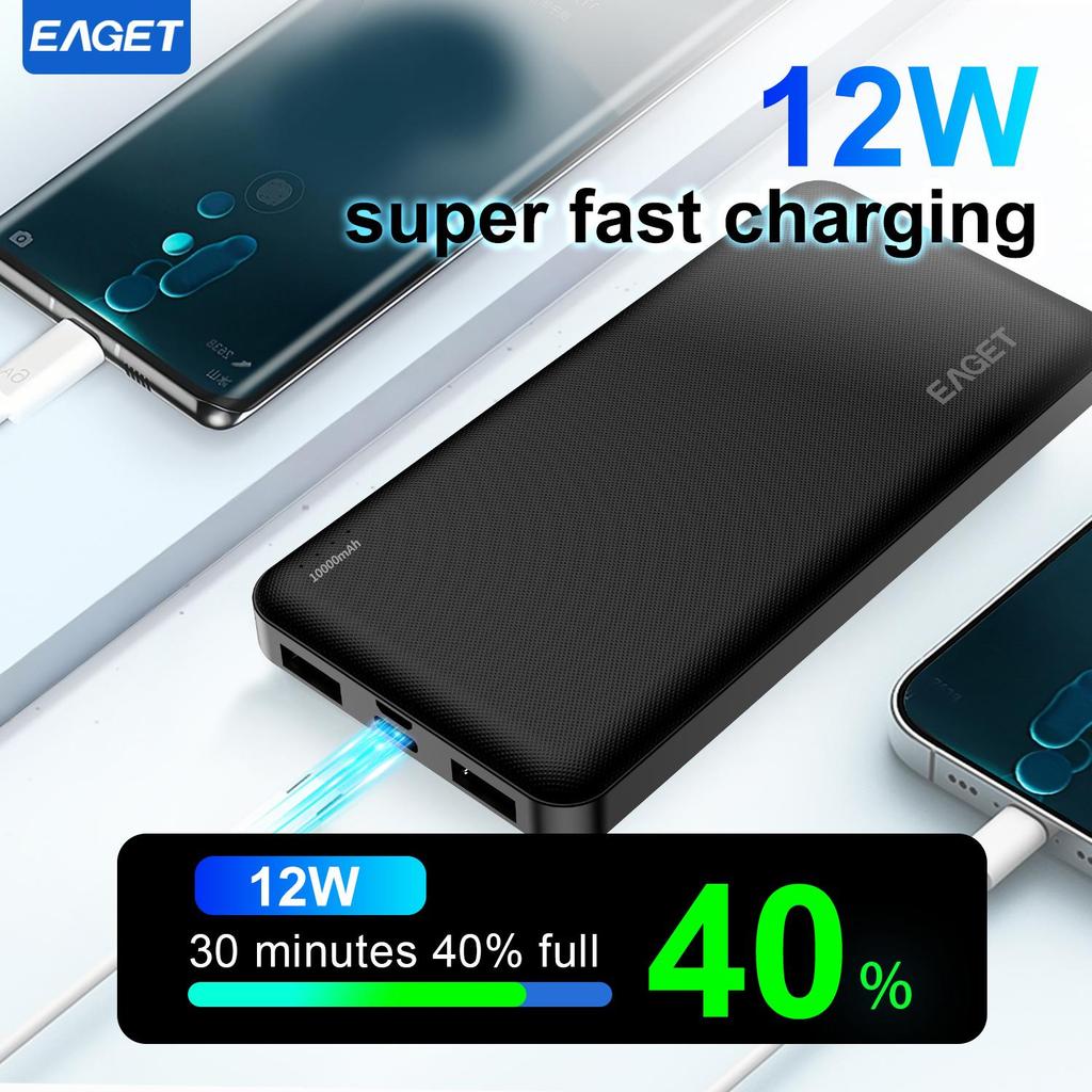 EAGET Портативное зарядное устройство Power Bank емкостью 10000 мАч для быстрой зарядки мобильных устройств с технологией зарядки PowerIQ и USB-C для iPhone 15 и Android