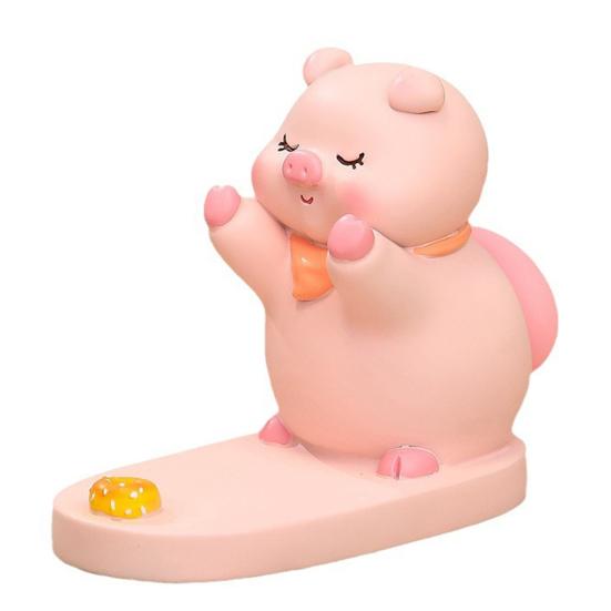 Подставка для мобильного телефона в виде мультяшного животного, свиньи, собаки, кролика, панды, статуэтки из смолы, скульптуры, подставки для мобильных телефонов и планшетов, украшения для рабочего стола