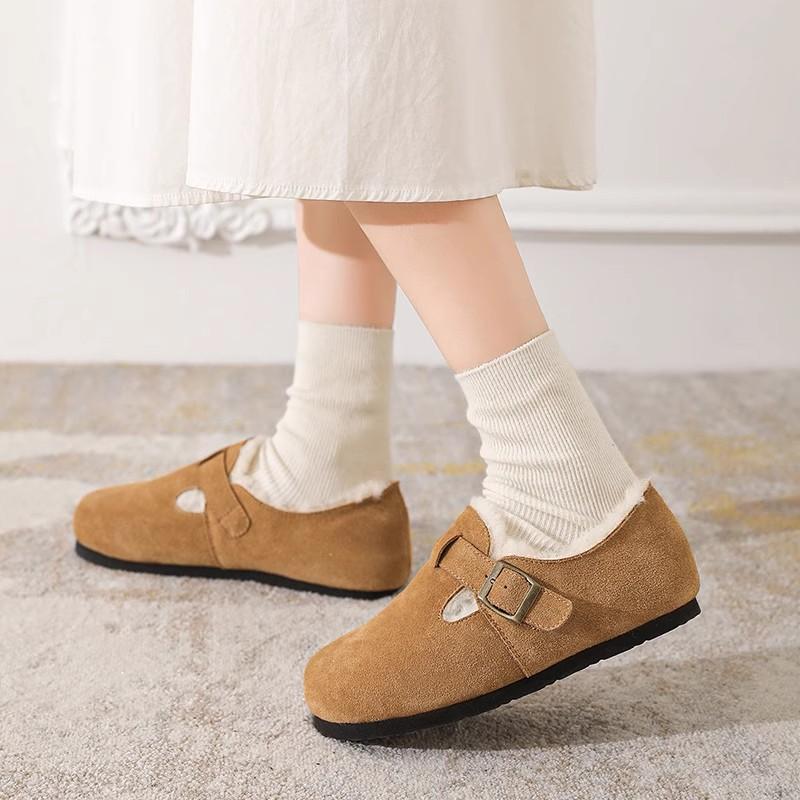 Fleece Birkenstocks new winter all-inclusive thick-soled fluffy shoes low-top snow boots shoes
