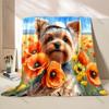 Multi-size Puppy and Flowers Print Blanket Warm Soft Luxury Gifts for Children Adults Suitable for Home Sofa Bed Travel Camping