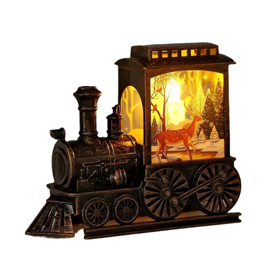 LED Night Light Vintage Train Christmas Battery Powered Lantern Portable Decorative Lamp Indoor Outdoor Party Gift