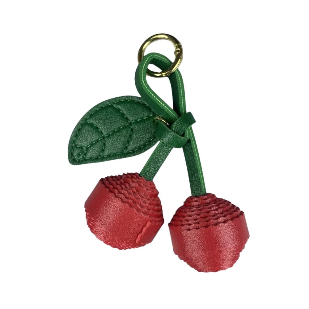 Trendy 3D Layered PU Leather Cherry Bag Charm-Handmade Fruit Pendant-Cherry Charm-Leather Pendant-Gift For Her-Birthday Gift Bag Charm