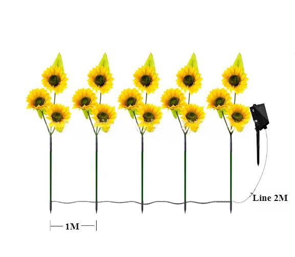 Уличный солнечный имитационный подсолнух, 1/3 головки, водонепроницаемый газонный светильник, ландшафтный светильник для домашнего декора, сада, двора, цветочного освещения