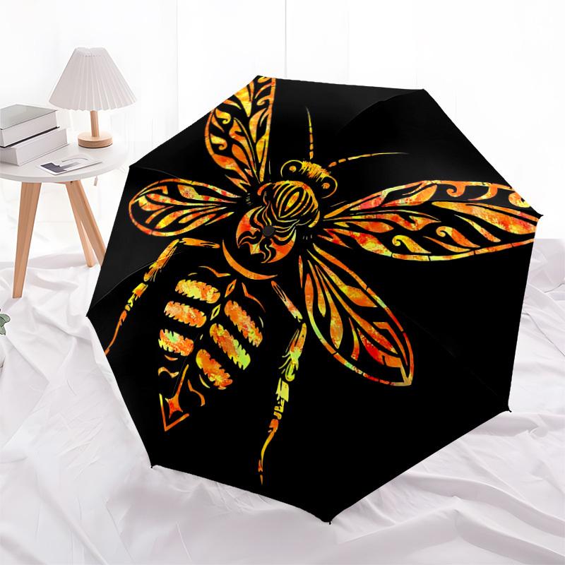 1 шт. Автоматический складной зонт Bee Art - Компактный, 8 ребер, Прочный пластик и железо, Легкий для ежедневного использования на улице, Праздничный подарок024