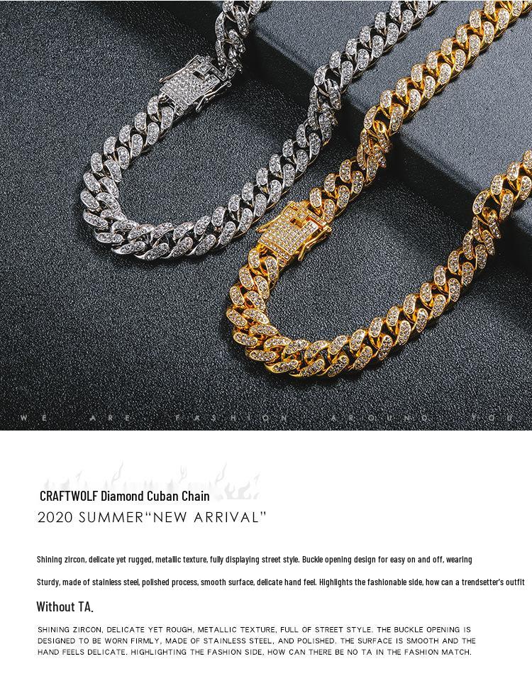 Unisex Hip Hop Diamond-Studded Cuban Chain Bracelet & Necklace