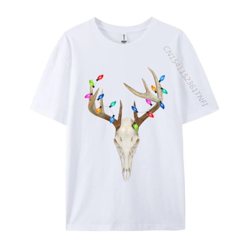 Deer Skull Hunting Christmas Whitetail T-Shirt Cotton Top T-Shirts For Men Normal Tops Shirts Prevalent Slim Fit