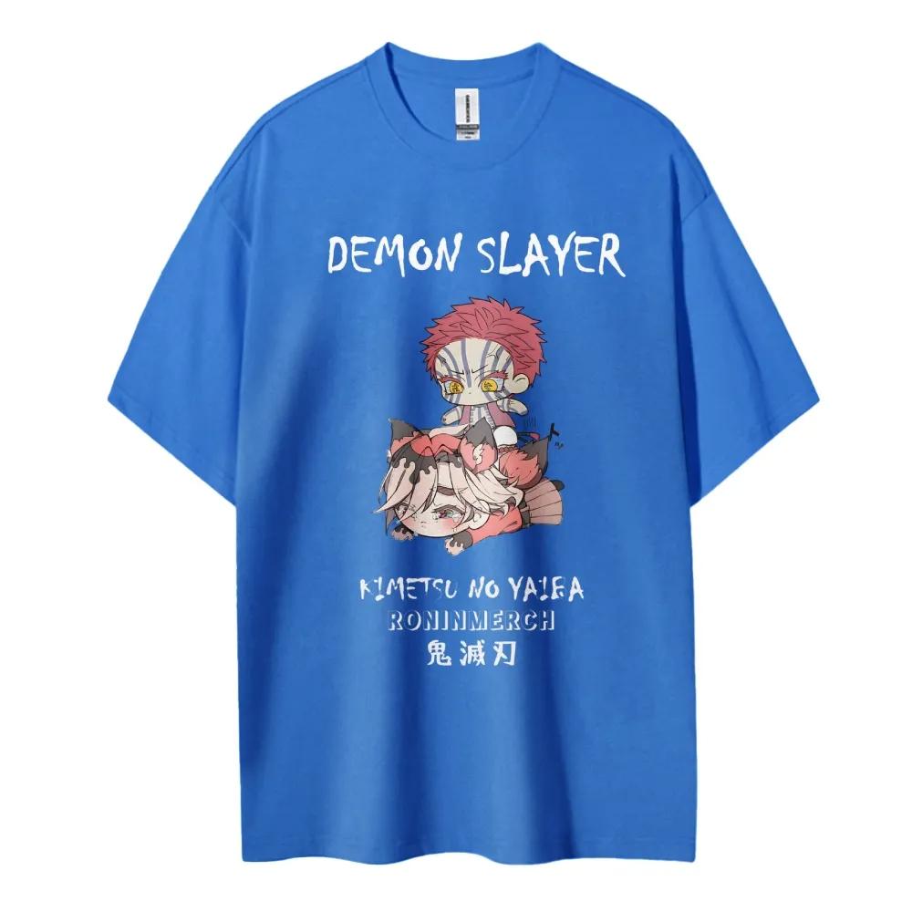Летняя повседневная одежда с принтом Demon Slayer, короткий рукав, мужская удобная одежда, мужская одежда, топ с коротким/полурукавом