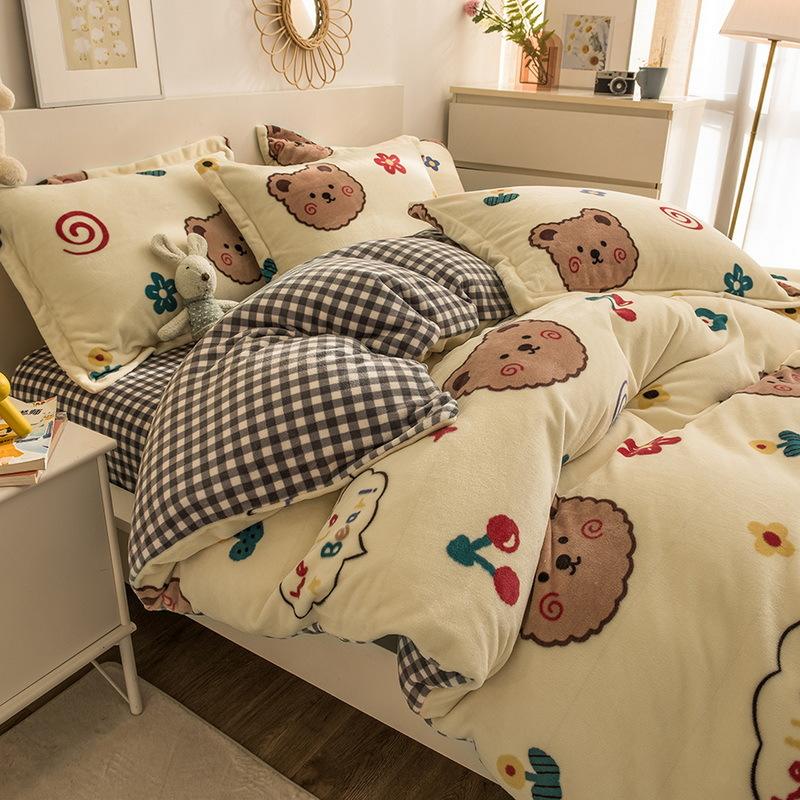 Комплект из четырех предметов из утолщенного молочного флиса, зимний теплый двухсторонний флисовый пододеяльник, флисовая простыня из трех предметов