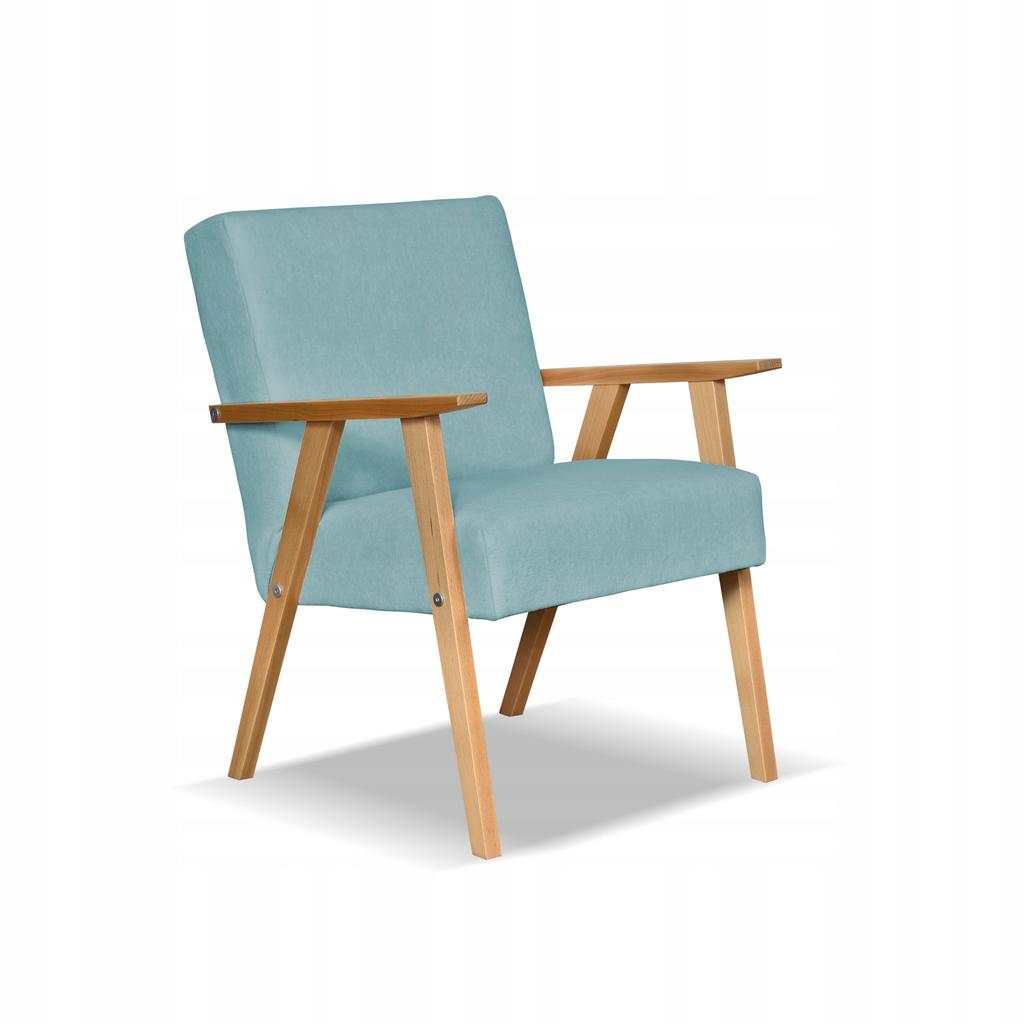 Fotel w stylu PRL retro vintage SOLER Family Meble turkusowy welur Hunter