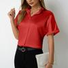 Женские однотонные атласные рубашки с короткими рукавами и воротником-стойкой