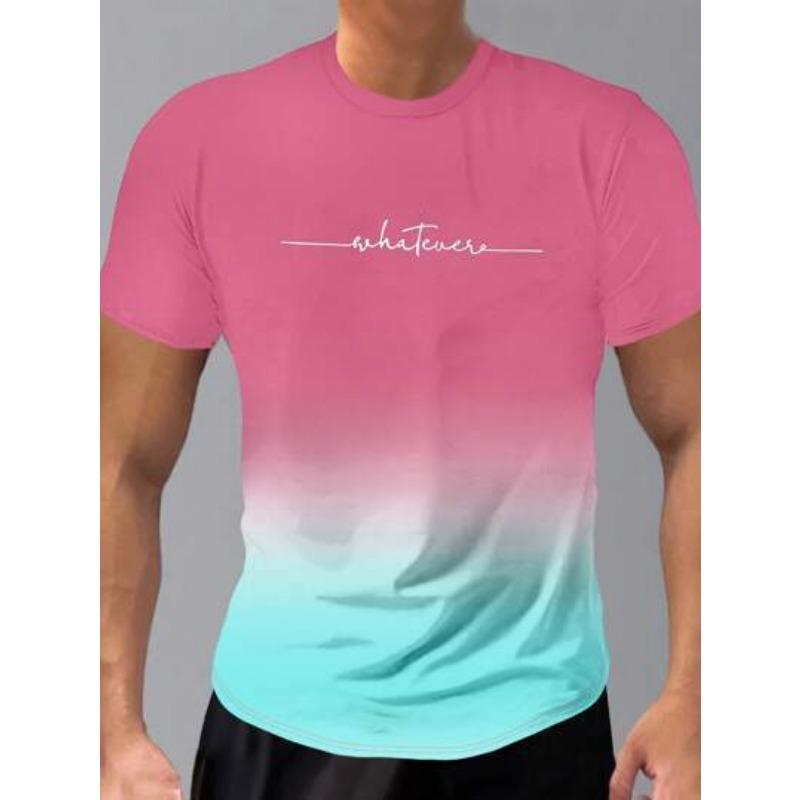 Летний топ с круглым вырезом и 3D-печатью с градиентными буквами, модные повседневные футболки с короткими рукавами для мужчин