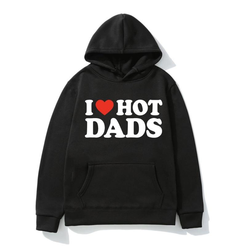 Толстовка с капюшоном I Love Hot Dads с красными сердечками и надписью