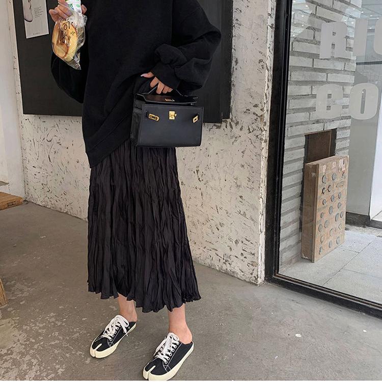 Женская полуюбка Необычная плиссированная юбка Юбка-трапеция с высокой талией Плиссированная полуюбка в длинной части, тонкая, больших размеров