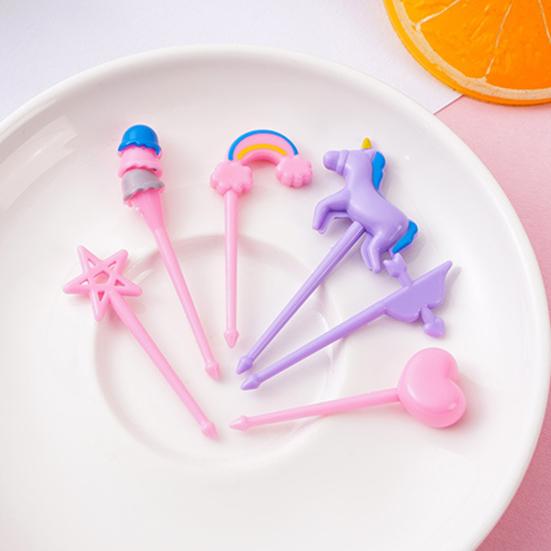 6Pcs Fruit Pick Reusable Bento Food Picks Cute Rainbow Star Heart Shapes Fruit Fork Easy To Clean for Kids