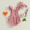 Baby Girl Romper Overalls Casual Valentine's Day Letter Embroidery Jumpsuit and Headband Set Fashion Clothes Outfits