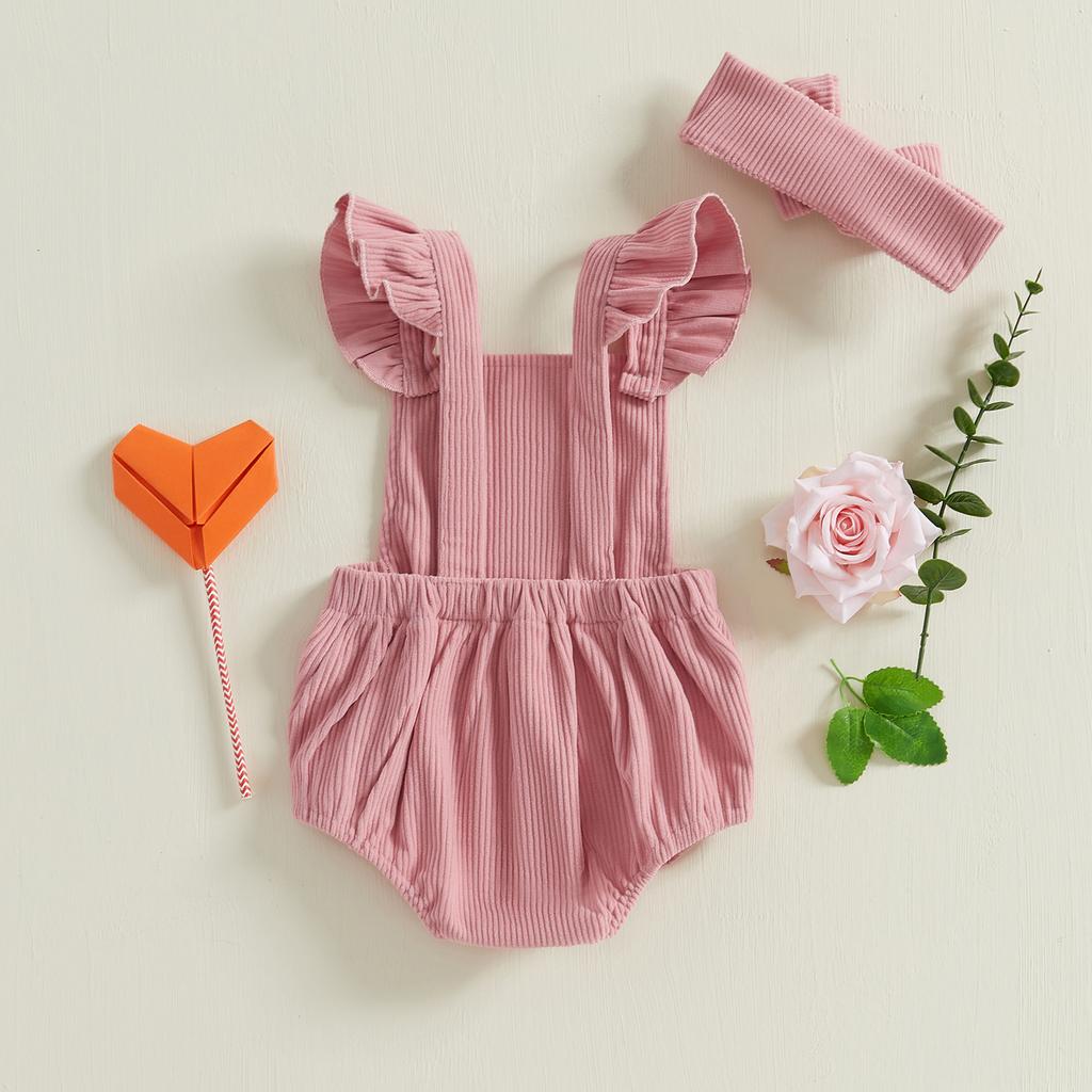 Baby Girl Romper Overalls Casual Valentine's Day Letter Embroidery Jumpsuit and Headband Set Fashion Clothes Outfits