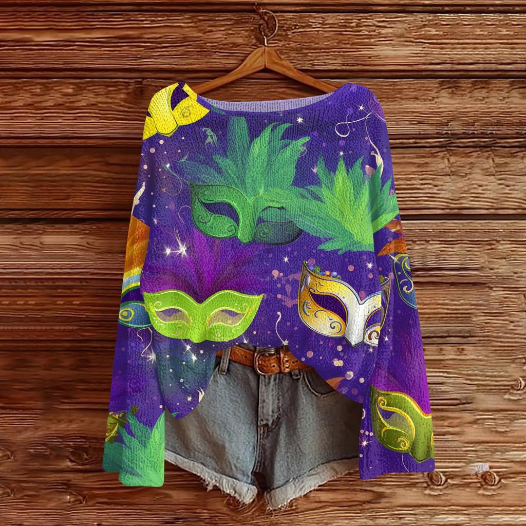 Женский модный пуловер с круглым вырезом, длинным рукавом и принтом, повседневный