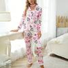 Women's Satin Pajamas Sleepwear Autumn Heart Print Long Sleeve Tops Pants Pajama 2 Piece Sets  Home Clothe Pyjama Pijama Femme