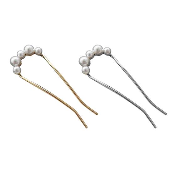 Вилка для французских волос, элегантная противоскользящая Длинная толстая прическа в виде пучка с искусственным жемчугом, металлическая U-образная заколка для волос, аксессуары для волос для женщин и девочек