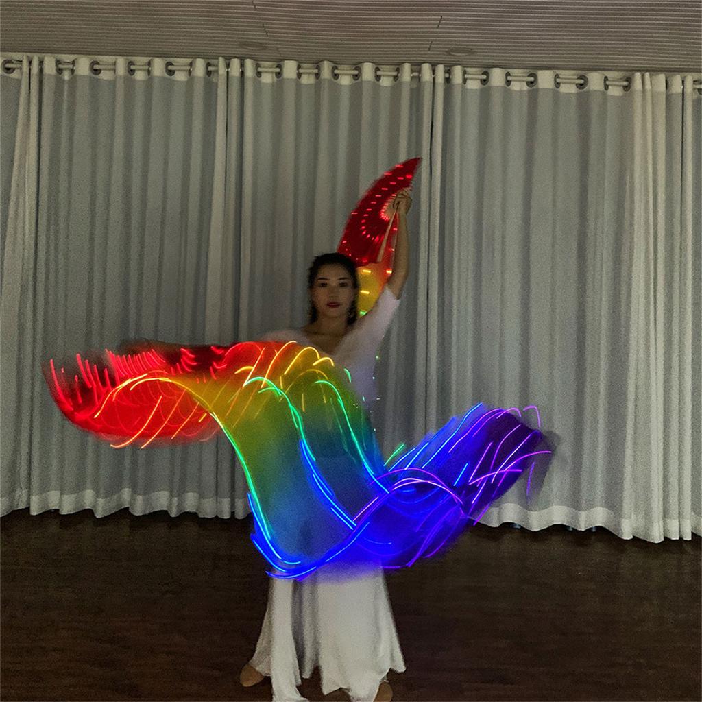 Шелковый веер для танца живота со светодиодной подсветкой, радужный, красочный, длинный, складной веер для выступлений на сцене и вечеринок на открытом воздухе