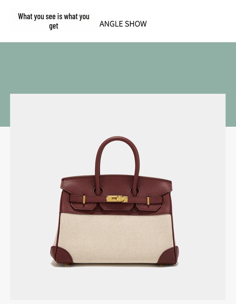 Весна 2025 г. Женская сумка через плечо из кожи и холста контрастного цвета