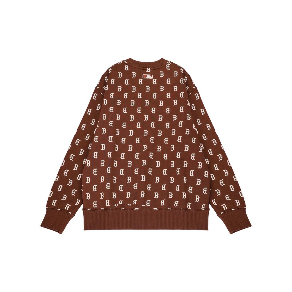 MLB Boston Red Sox Logo Embroidered Crewneck Pullover All Over Print Long Sleeve Sweatshirt Unisex sweatshirt Dark-Brown 3AMTM0224-43BRD