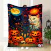 Хэллоуинские коты с тыквами и черепами Арт-принтПлед Фланелевый плед для дивана, кровати, путешествий, кемпинга, офиса, дивана, кресла