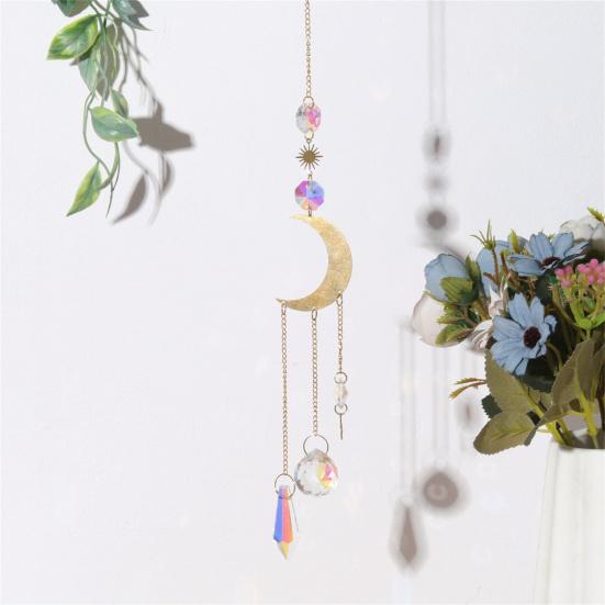 Hanging Ornament Shatterproof Eye-catching Metallic Faux Crystal Moon Star Sun-catcher Ornament Wind Chimes