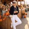 Женская Повседневная Модная Толстовка с Длинным Рукавом Цветная Пуловер-Свитшот