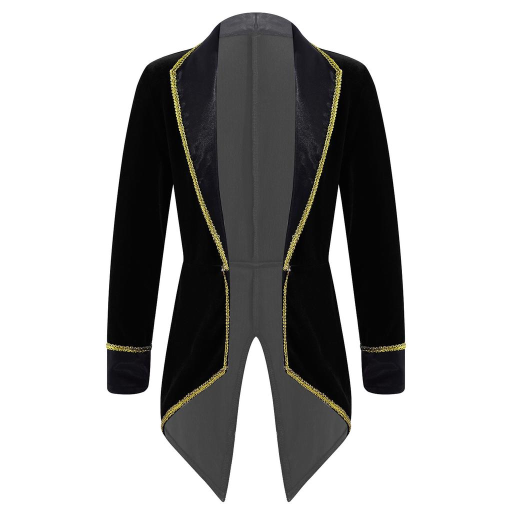 Girls Showman Costume Lapel Collar Long Sleeves Tuxedo Coat Role Play Party Performance Black Formal Jacket