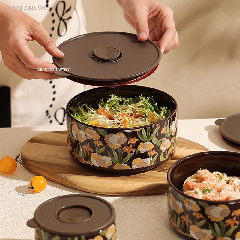 Французская герметичная миска для хранения свежих продуктов с крышкой, керамическая миска, подогрев в микроволновой печи, ланч-бокс, изысканная домашняя миска для лапши, подарок другу