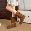 Ретро плетение, кисточки, шнуровка, женские ботильоны в западном стиле, отворотный край, внутренняя высота, сапоги до середины икры, женская повседневная обувь для улицы